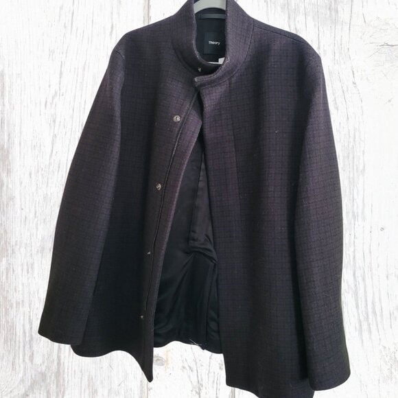 NWT Theory Clarence Wool Coat XL in Mink Multi Micro Check - Picture 4 of 16